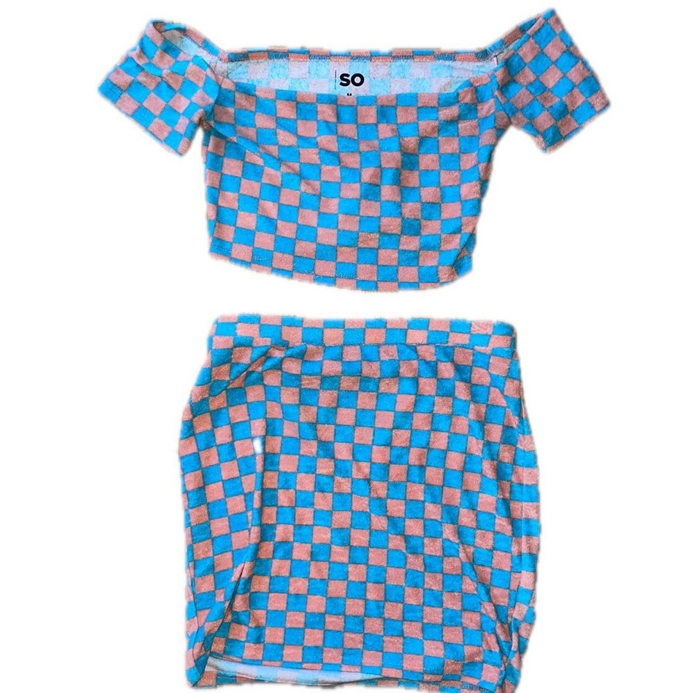 SO Checkered Cropped Top & Mini Skirt size medium